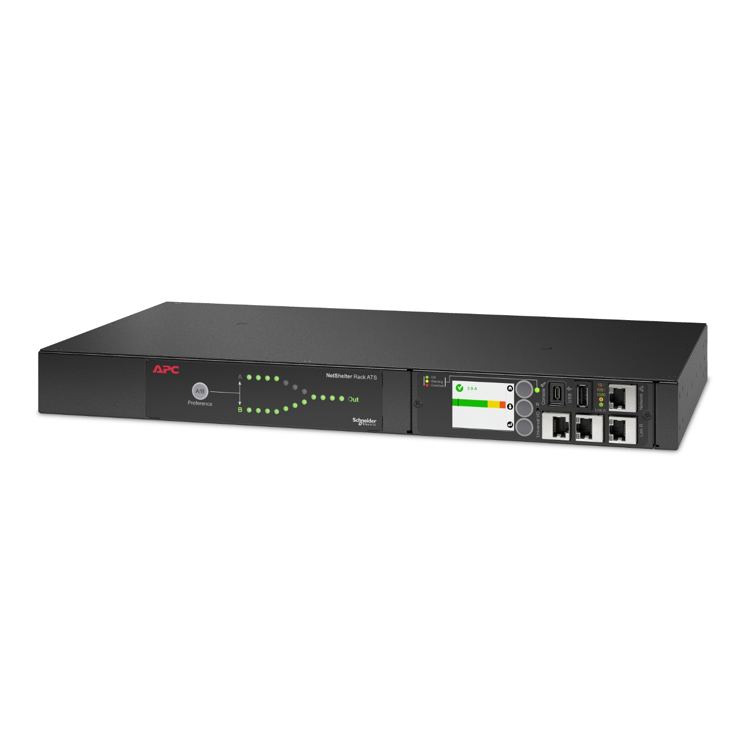 APC Netshelter Rack Automatic Transfer Switch, 1U, 16A, 230V, 2 IEC309 IN, 1 IEC309 OUT, 50/60Hz