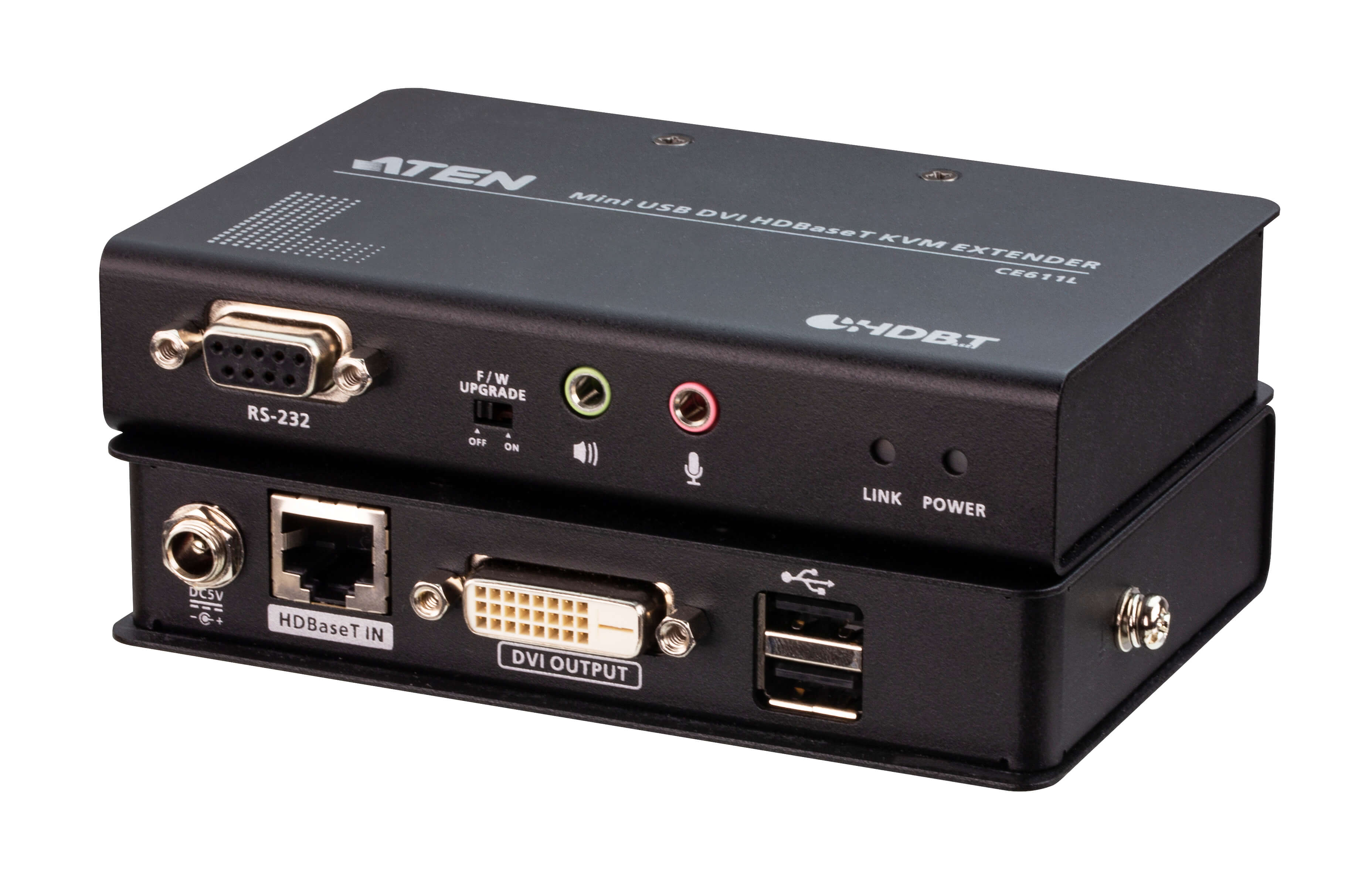 Aten DVI HDBaseT Mini KVM Extender, extends USB Keyboard and mouse with DVI video up to 1920 x 1200 @ 100m (Cat 6a), 2 USB 2.0 ports