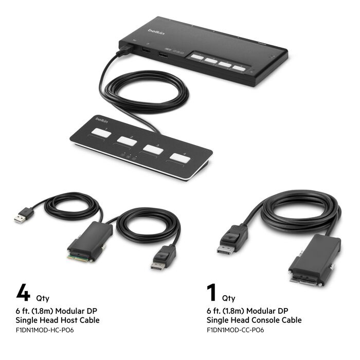 Belkin Cybersecurity and Secure KVM 4-Port Single Head DP Modular Secure KVM Switch PP4.0 W/ Remote - Black(F1DN104MOD-PP-4),12V,2.5A,2 Years Warranty
