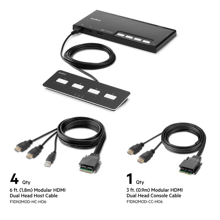 Belkin Cybersecurity and Secure KVM 4-Port Dual Head HDMI Modular Secure KVM Switch PP4.0 W/ Remote-Black(F1DN204MOD-HH-4),12VDC 2.5A,2 Years Warranty