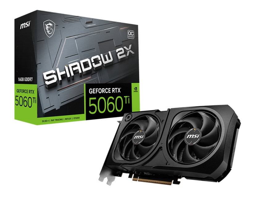 MSI nVidia GeForce RTX 5060 Ti 16G SHADOW 2X OC PLUS, Boost: 2482 MHz, CUDA 8960 Units, 16GB GDDR7, HDMI™ x 1 (embargo)