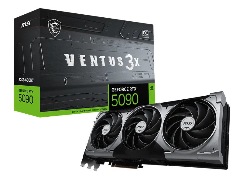 MSI nVidia GeForce RTX™ 5090 32G VENTUS 3X OC, Boost: 2437 MHz, CUDA 21760 Units, 32GB GDDR7, HDMI™ x 1