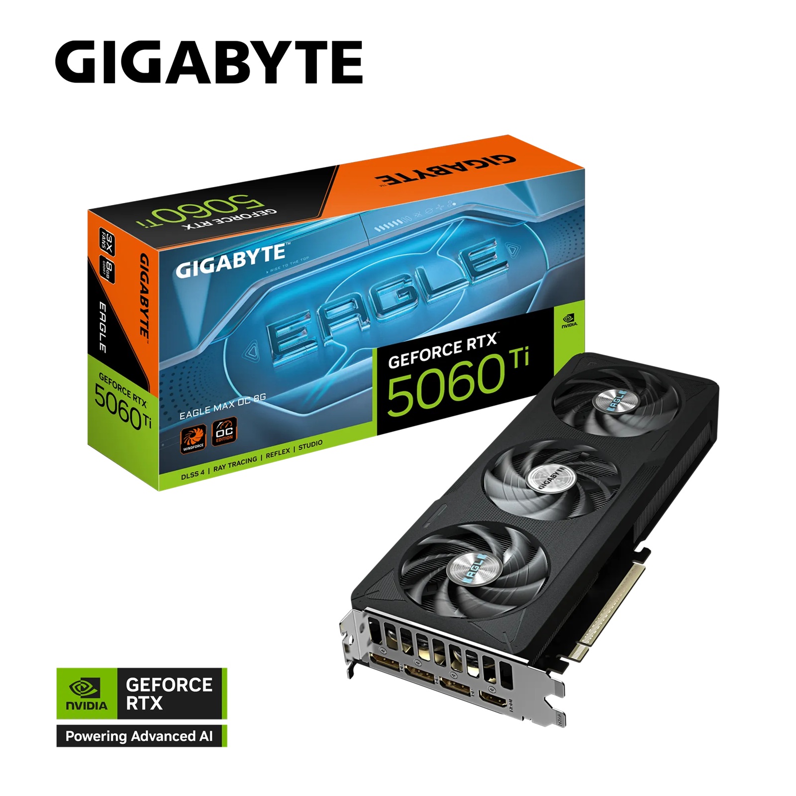 Gigabyte GeForce RTX™ 5060 Ti EAGLE MAX OC 8G, 2617 MHz, CUDA 4608, 28 Gbps, GDDR7,128 bit, PCI-E 5.0, PSU 650W, DisplayPort 2.1b *3 HDMI 2.1b *1