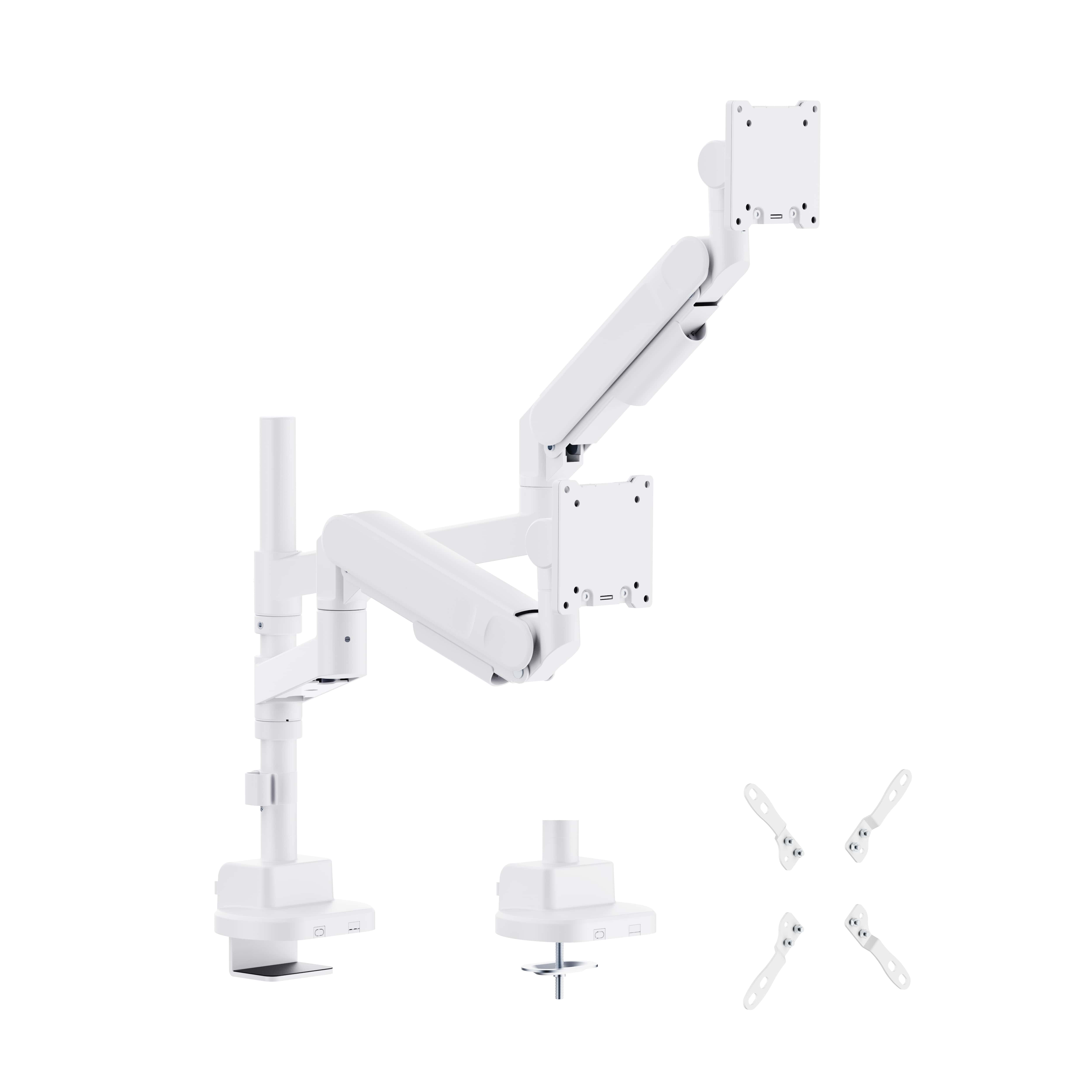 INFINITY WHITE Ergonomic and Style Heavy-Duty Gas Spring Dual Monitor Arm support 24”-57”, up to 27kg - INF753-C024P