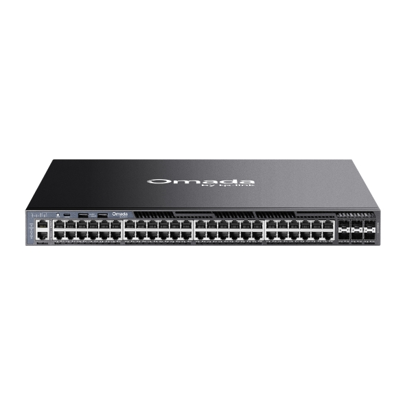 TP-Link SG6654X Omada 48-Port Gigabit Stackable L3 Managed Switch with 6 10GE SFP+ Slots, 48× Gigabit RJ45 Ports, 6× 10G SFP+ Slots, RJ45/Type C USB C